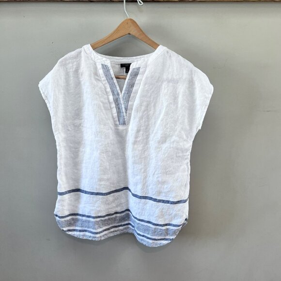 White & Blue‎ Striped Linen Top By Talbots Petite P - Picture 1 of 5